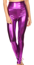 Sakkas Shiny Liquid Metallic High Waist Stretch Leggings - Made in USA#color_Purple