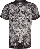 Sakkas Vines and Fleur De Lis Metallic Silver Embossed Cotton Mens T-Shirt