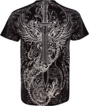 Sakkas Eagle,Sword and Chains Metallic Silver Embossed Cotton Mens T-Shirt