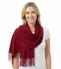 Sakkas Booker Cashmere Feel Solid Colored Unisex Winter Scarf With Fringe#color_Burgundy