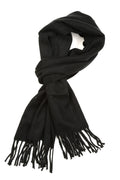 Sakkas Booker Cashmere Feel Solid Colored Unisex Winter Scarf With Fringe#color_Black