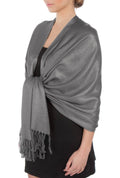 Sakkas Large Soft Silky Pashmina Shawl Wrap Scarf Stole in Solid Colors#color_Grey