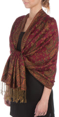 Sakkas Double Layer Jacquard Paisley Pashmina Shawl / Wrap / Stole#color_Burgundy