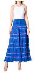 Sakkas Lace and Ribbon Peasant Boho Skirt#color_Navy