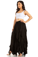 Sakkas Nova Womens Bohemian Stonewashed Rayon Asymmetrical Hem Maxi Swing Skirt