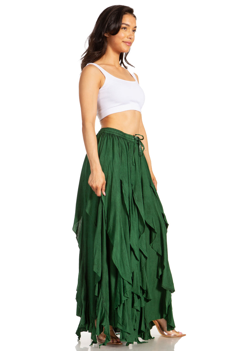 Sakkas Nova Womens Bohemian Stonewashed Rayon Asymmetrical Hem Maxi Swing Skirt