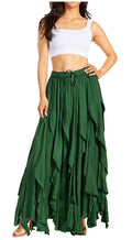 Sakkas Nova Womens Bohemian Stonewashed Rayon Asymmetrical Hem Maxi Swing Skirt#color_Green