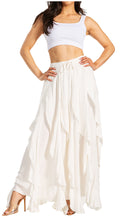Sakkas Nova Womens Bohemian Stonewashed Rayon Asymmetrical Hem Maxi Swing Skirt#color_Ivory