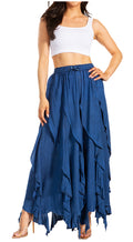 Sakkas Nova Womens Bohemian Stonewashed Rayon Asymmetrical Hem Maxi Swing Skirt#color_Navy