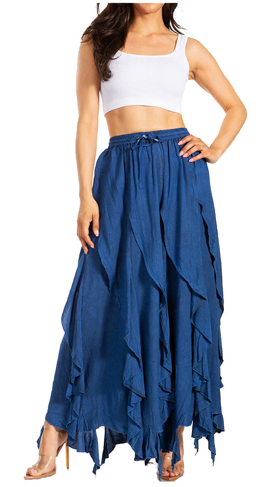 Sakkas Nova Womens Bohemian Stonewashed Rayon Asymmetrical Hem Maxi Swing Skirt