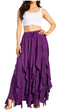 Sakkas Nova Womens Bohemian Stonewashed Rayon Asymmetrical Hem Maxi Swing Skirt#color_Purple