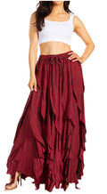 Sakkas Nova Womens Bohemian Stonewashed Rayon Asymmetrical Hem Maxi Swing Skirt#color_Wine