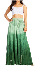 Sakkas Lyra Womens Bohemian Soft Brocade Rayon Tiered Embroidered Flowy Long Skirt#color_Green