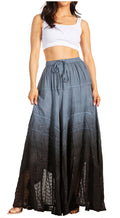 Sakkas Lyra Womens Bohemian Soft Brocade Rayon Tiered Embroidered Flowy Long Skirt#color_Grey