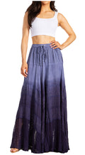Sakkas Lyra Womens Bohemian Soft Brocade Rayon Tiered Embroidered Flowy Long Skirt#color_Navy