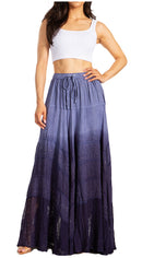 Sakkas Lyra Womens Bohemian Soft Brocade Rayon Tiered Embroidered Flowy Long Skirt