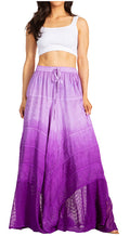 Sakkas Lyra Womens Bohemian Soft Brocade Rayon Tiered Embroidered Flowy Long Skirt#color_Purple