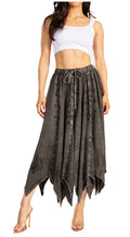 Sakkas Emery Womens Vintage Retro Maxi Rayon Embroidered Zigzag Hem Flowy Skirt#color_Grey