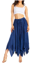 Sakkas Emery Womens Vintage Retro Maxi Rayon Embroidered Zigzag Hem Flowy Skirt#color_Navy