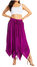 Sakkas Emery Womens Vintage Retro Maxi Rayon Embroidered Zigzag Hem Flowy Skirt#color_Purple