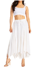 Sakkas Emery Womens Vintage Retro Maxi Rayon Embroidered Zigzag Hem Flowy Skirt#color_White