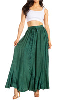 Sakkas Ahaana Women Renaissance Boho Rayon Maxi Embroidered Paneled Summer Skirt#color_Green
