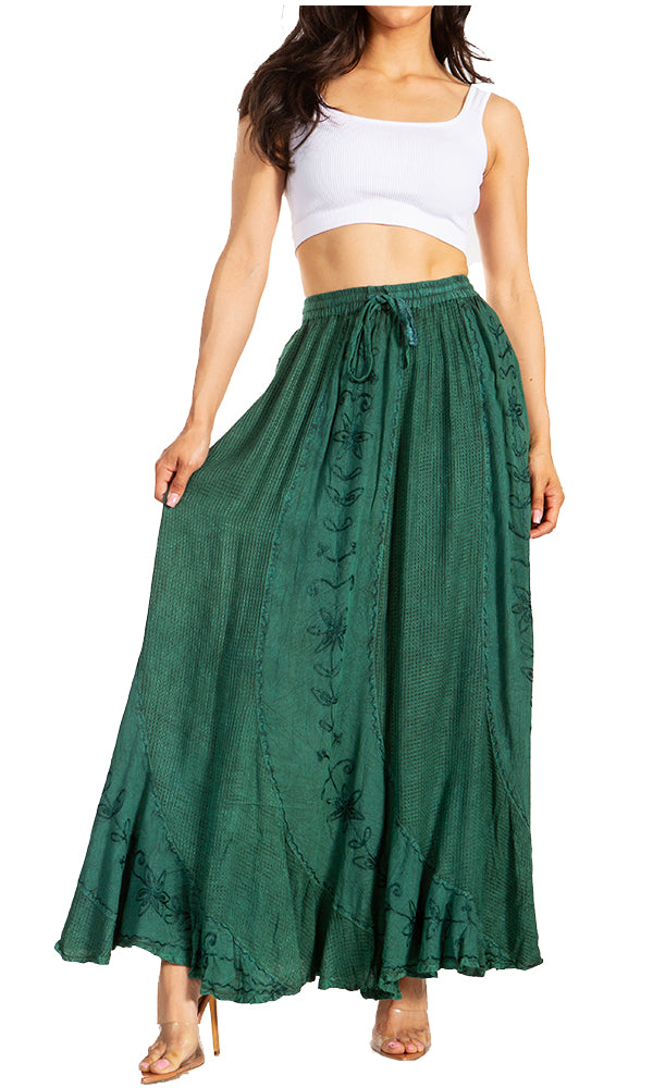 Sakkas Ahaana Women Renaissance Boho Rayon Maxi Embroidered Paneled Summer Skirt
