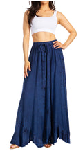 Sakkas Ahaana Women Renaissance Boho Rayon Maxi Embroidered Paneled Summer Skirt#color_Navy