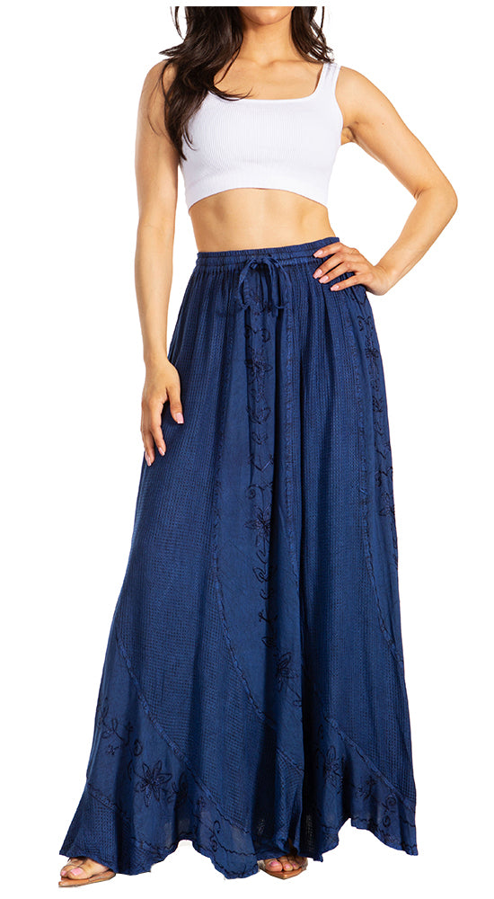 Sakkas Ahaana Women Renaissance Boho Rayon Maxi Embroidered Paneled Summer Skirt