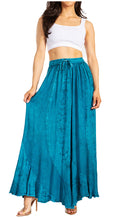 Sakkas Ahaana Women Renaissance Boho Rayon Maxi Embroidered Paneled Summer Skirt#color_Turquoise