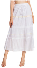 Sakkas Solid Embroidered Gypsy / Bohemian Mid Length Cotton Skirt#color_White