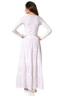 Sakkas Solid Embroidered Crochet Lace Trim Gypsy Bohemian Mid Length Cotton Skirt