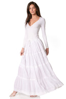 Sakkas Solid Embroidered Crochet Lace Trim Gypsy Bohemian Mid Length Cotton Skirt