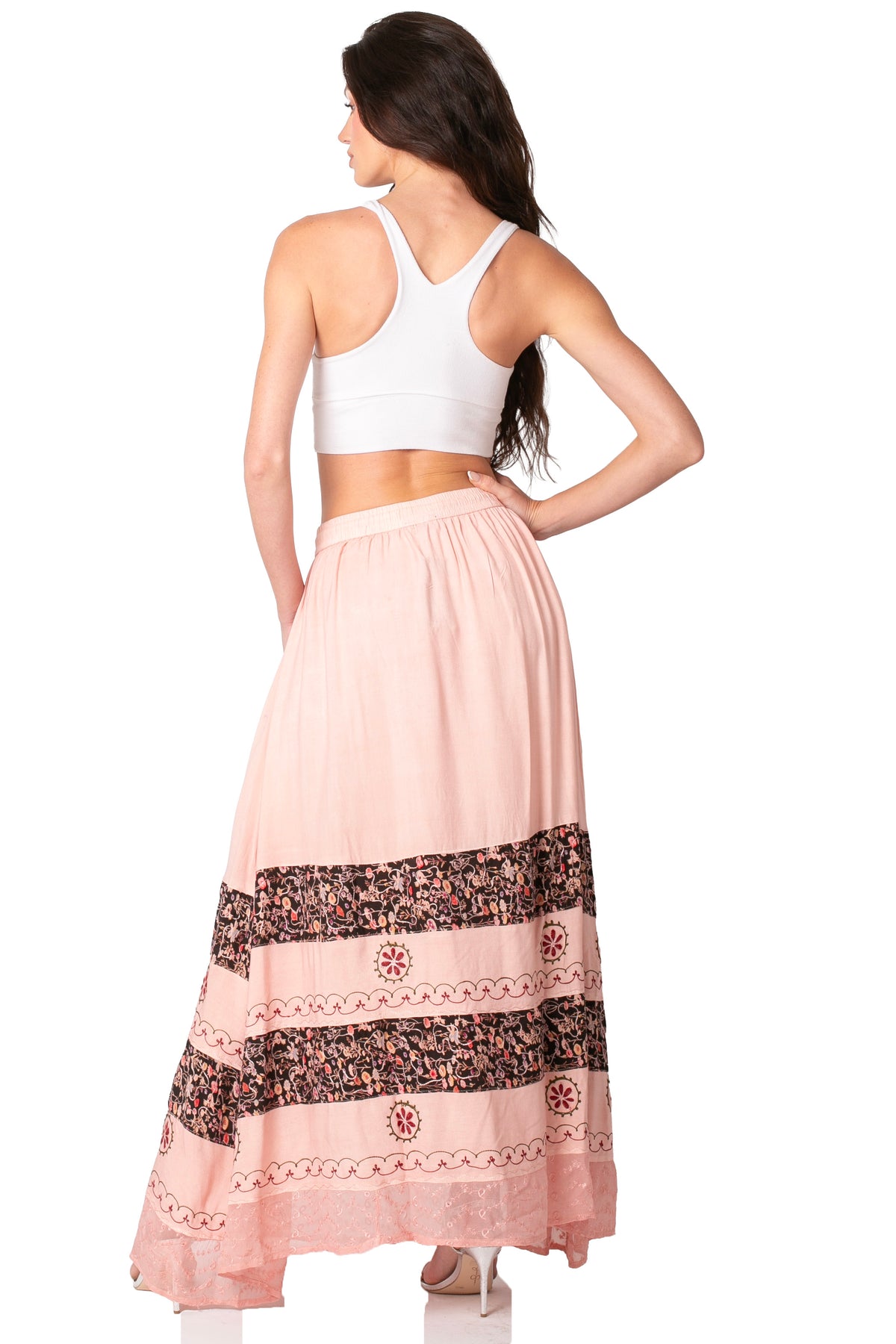 Sakkas Sandra Women's Casual Long Maxi Boho Gypsy Skirt Elastic Waist