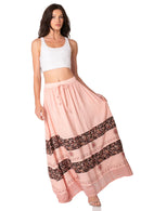 Sakkas Sandra Women's Casual Long Maxi Boho Gypsy Skirt Elastic Waist & Pockets