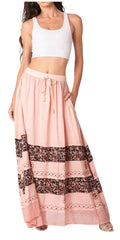 Sakkas Sandra Women's Casual Long Maxi Boho Gypsy Skirt Elastic Waist & Pockets#color_Baby Pink