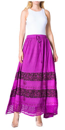 Sakkas Sandra Women's Casual Long Maxi Boho Gypsy Skirt Elastic Waist & Pockets
