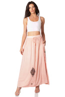 Sakkas Zarah Women's Boho Embroidery Gypsy Skirt with Lace Elastic Waist Pockets
