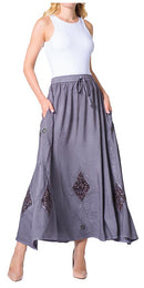 Sakkas Zarah Women's Boho Embroidery Gypsy Skirt with Lace Elastic Waist Pockets