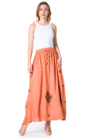 Sakkas Zarah Women's Boho Embroidery Gypsy Skirt with Lace Elastic Waist Pockets