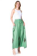 Sakkas Zarah Women's Boho Embroidery Gypsy Skirt with Lace Elastic Waist Pockets