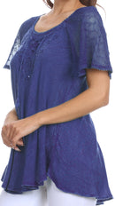 Sakkas Ellie Sequin Embroidered Cap Sleeve Scoop Neck Relaxed Fit Blouse