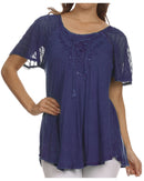Sakkas Ellie Sequin Embroidered Cap Sleeve Scoop Neck Relaxed Fit Blouse