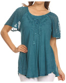 Sakkas Ellie Sequin Embroidered Cap Sleeve Scoop Neck Relaxed Fit Blouse