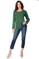 Sakkas  Fedella Deep Scoop Neck Long Sleeve Blouse Top With Adjustable Back Straps