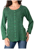 Sakkas  Fedella Deep Scoop Neck Long Sleeve Blouse Top With Adjustable Back Straps#color_Green