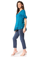 Sakkas Sayle Long Star Embroidered Blouse Shirt Top With Button Front And Ruffles