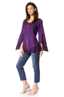 Sakkas Aura Womens Casual Ruffle Flare Crop Top Blouse Long Sleeves w/Embroidery