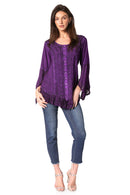 Sakkas Aura Womens Casual Ruffle Flare Crop Top Blouse Long Sleeves w/Embroidery