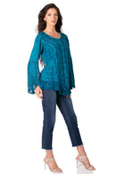 Sakkas Aura Womens Casual Ruffle Flare Crop Top Blouse Long Sleeves w/Embroidery